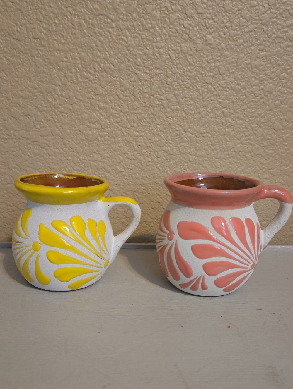 Handcrafted Ceramic Coffee Mugs - Yellow and Pink Set